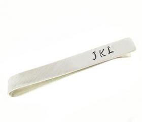 Hammered Initial Tie Clip Bar Personalized Hand stamped Monogram Men Father Unisex Gift wedding Birthday