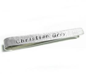 Hand Stamped Initial Tie Clip Bar Personalized Aluminum Custom Wedding Men Dad Gift Keepsake