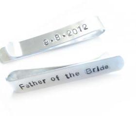 Father of the Bride Groom Tie Clip Personalized Hand Stamped Aluminum Custom Wedding Date Men Dad Gift Keepsake