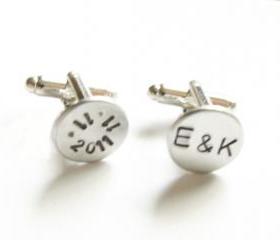 Date Initial Cufflinks Hand Stamped Wedding Cuff links personalized custom gift for him guys wedding birthday