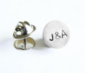 Initial Tie Tack Monogram Lapel Pin Personalized Custom Accessory Gift for Groom Man Father Dad Groomsman tux studs