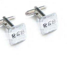 Hammered Square Cufflinks Hand Stamped Initials personalized keepsake gift for him Men Father Wedding custom square cuff links