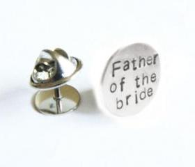 Father of the Bride Tie Tack Silver Lapel Pin Personalized Custom Accessory Gift for Groom Man Father Dad Groomsman tux studs