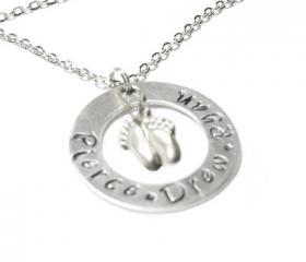 Cute Baby Feet Personalized Hand Stamped Necklace Engraved Pendant Mother gift for birthday wedding