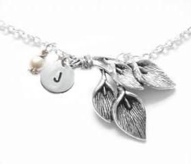 Calla Lily Necklace Silver Chain Swarovski Pearl Charm Pendant jewelry engraved gift wedding birthday