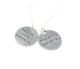 2 Sunshine Necklace You are my sunshine My only sunshine Hand Stamped Pendant engraved personalized gift wedding Birthday