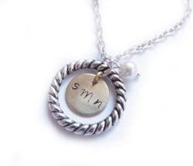 Personalized Hand Stamped Initial Necklace Engraved Circle Pendant gift birthday wedding engrave