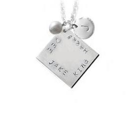 Square Hand Stamped Necklace Personalized Jewelry Initial Pendant Charm Engraved Birthday Gift