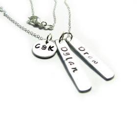 Customize Rectangle Hand Stamped Necklace Personalized pendant Sterling Silver chain engraved gift birthday wedding