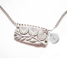 Owl Initial Hand Stamped Necklace Ball Chain Engraved Jewelry gift birthday wedding mother's day
