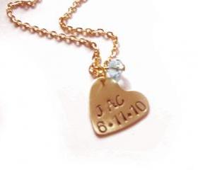 Heart Stamped Necklace Personalized Hand Stamped Custom Pendant chain pearl charm wedding birthday