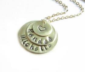 Triple Hand Stamped Necklace Custom Personalized engraved Pendant mother birthday wedding