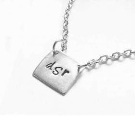 Square Hand Stamped Initial Necklace Personalized Monogram Engraved Jewelry gift birthday wedding