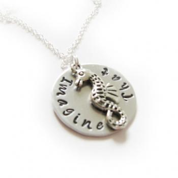 Seahorse Hand Stamped Necklace Personalized Jewelry chain engraved pendant gift
