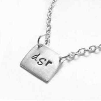 Square Hand Stamped Initial Necklace Personalized Monogram Engraved Jewelry gift birthday wedding