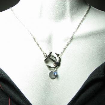 Nautical Anchor Hand Stamped Necklace Personalized Initial Engraved Pendant christmas gift,mom sister grandma gift,best friend gift